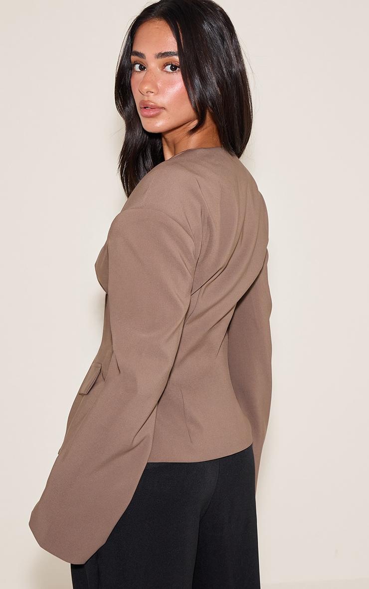 Petite Taupe Cinched Waist Drop Shoulder Blazer Product Image