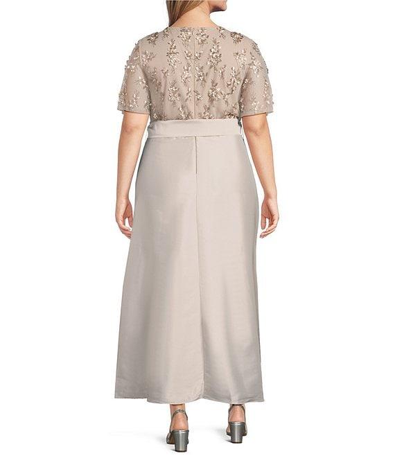 Pisarro Nights Plus Size Boat Neck Short Sleeve 3D Floral Applique Ball Gown Product Image