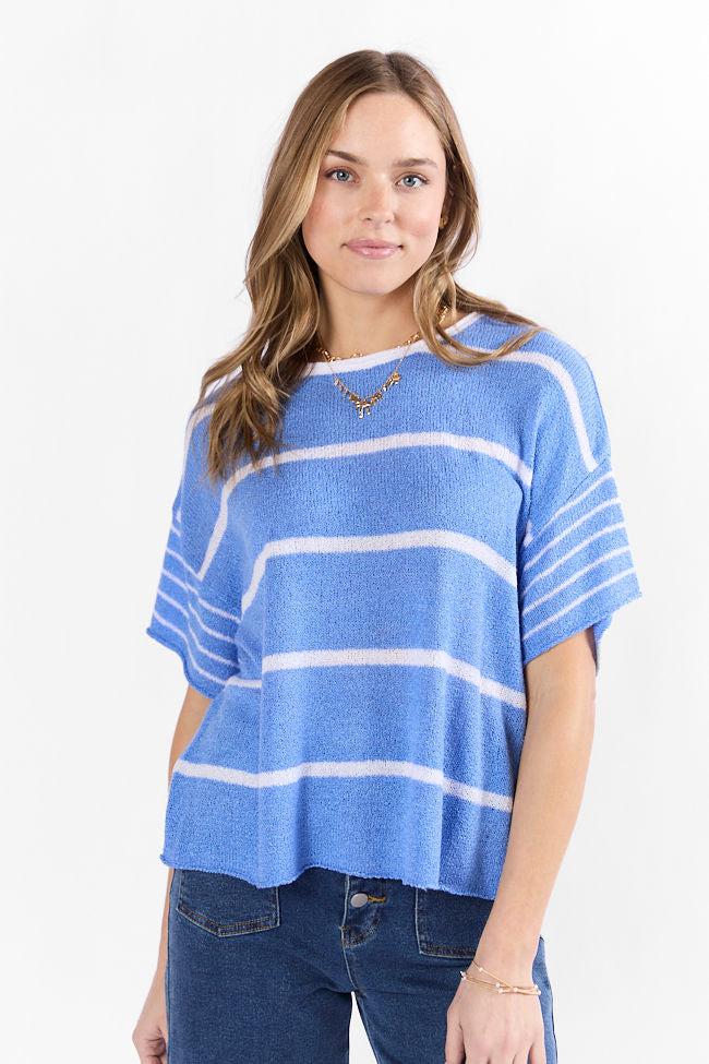Wear It Well Blue And Ivory Striped Sweater T-Shirt FINAL SALE Product Image