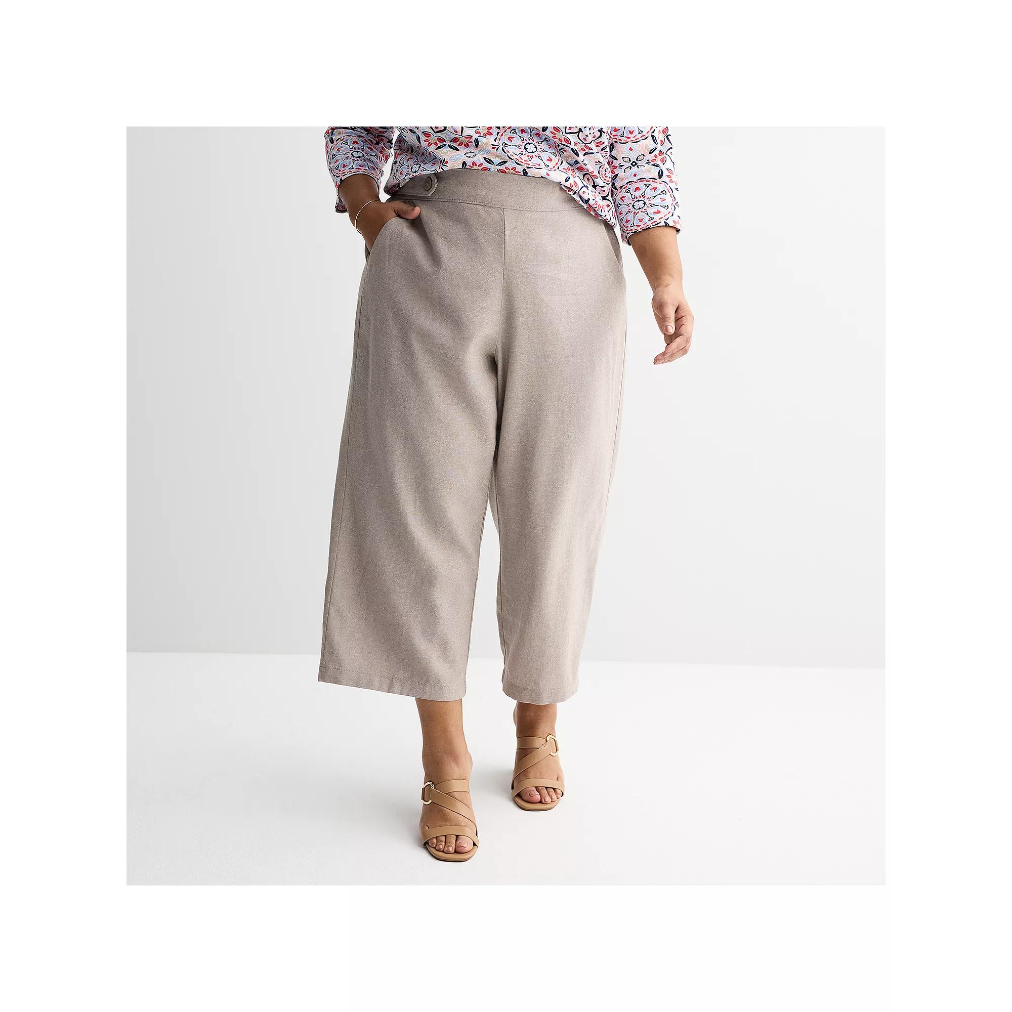 Plus Size Croft & Barrow® Button-Tab Pull-On Wide Leg Crop Pants, Women's, Size: 4XL, Baredan Brown Product Image