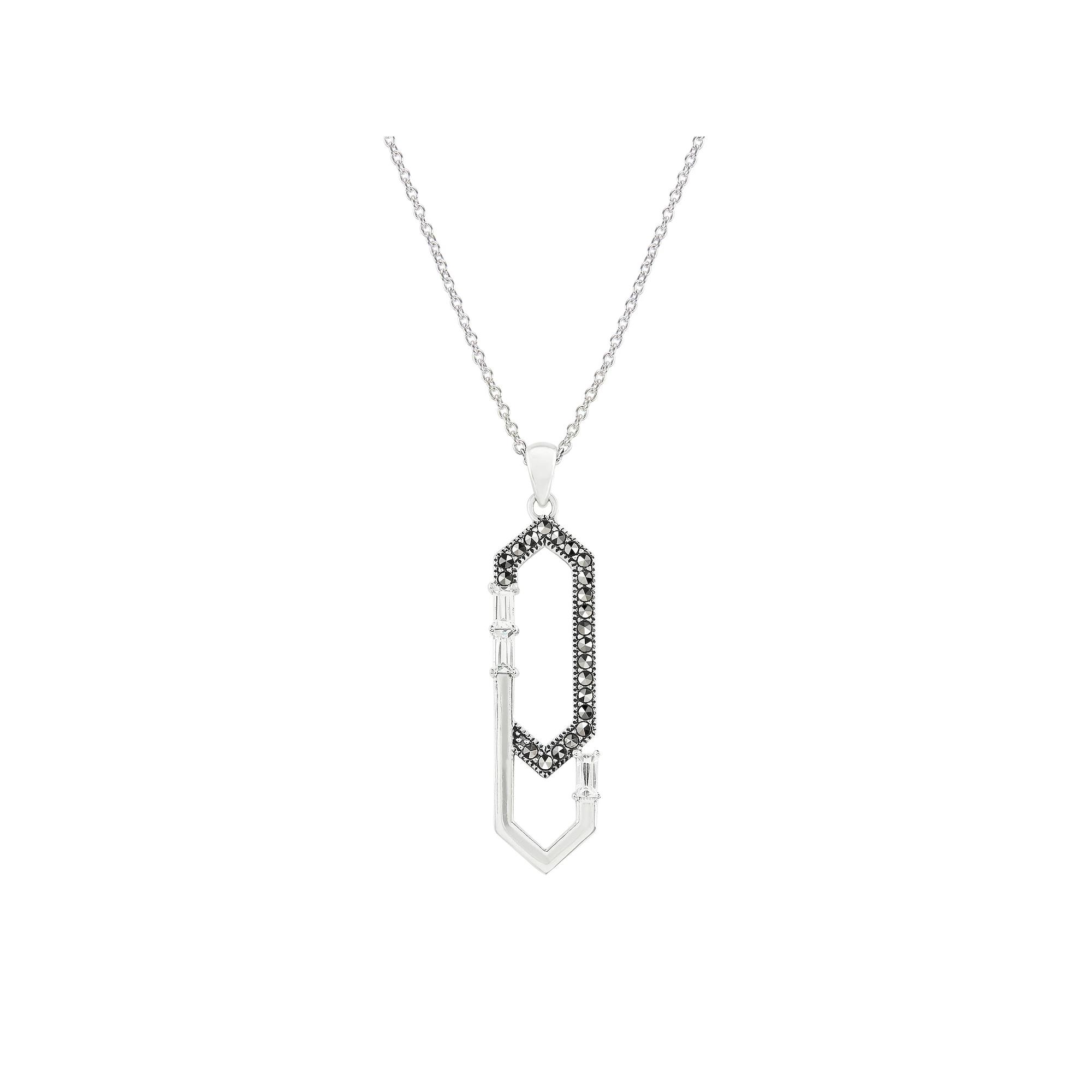 Lavish by TJM Sterling Silver Marcasite & Cubic Zirconia Paperclip Pendant Necklace, Women's, Size: 18" Product Image