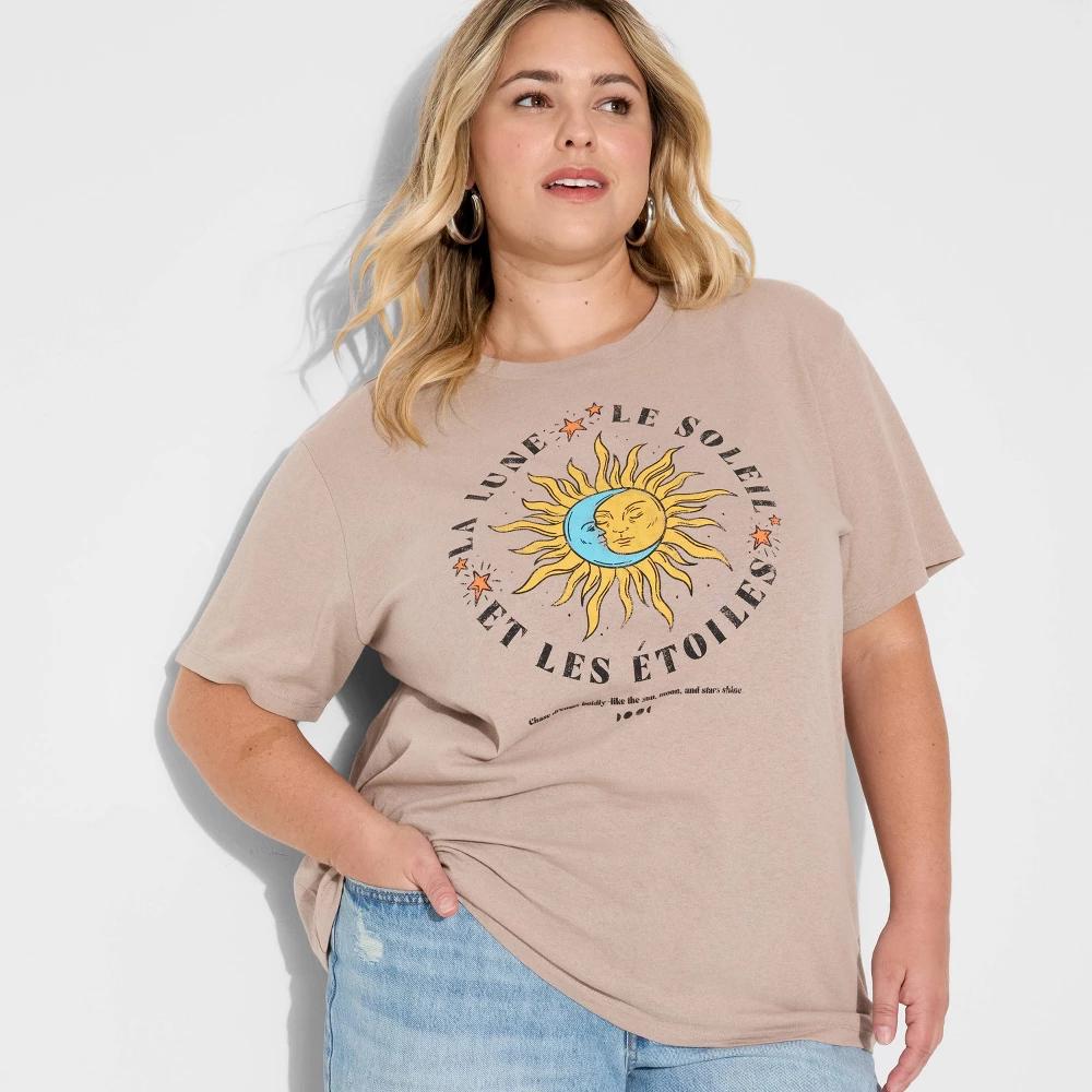 Women's Short Sleeve Celestial Easy Graphic T-Shirt - Taupe 2X Product Image