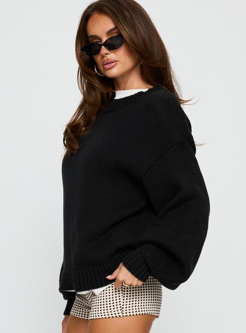 Harmony Balloon Sleeve Knit Sweater Black Product Image