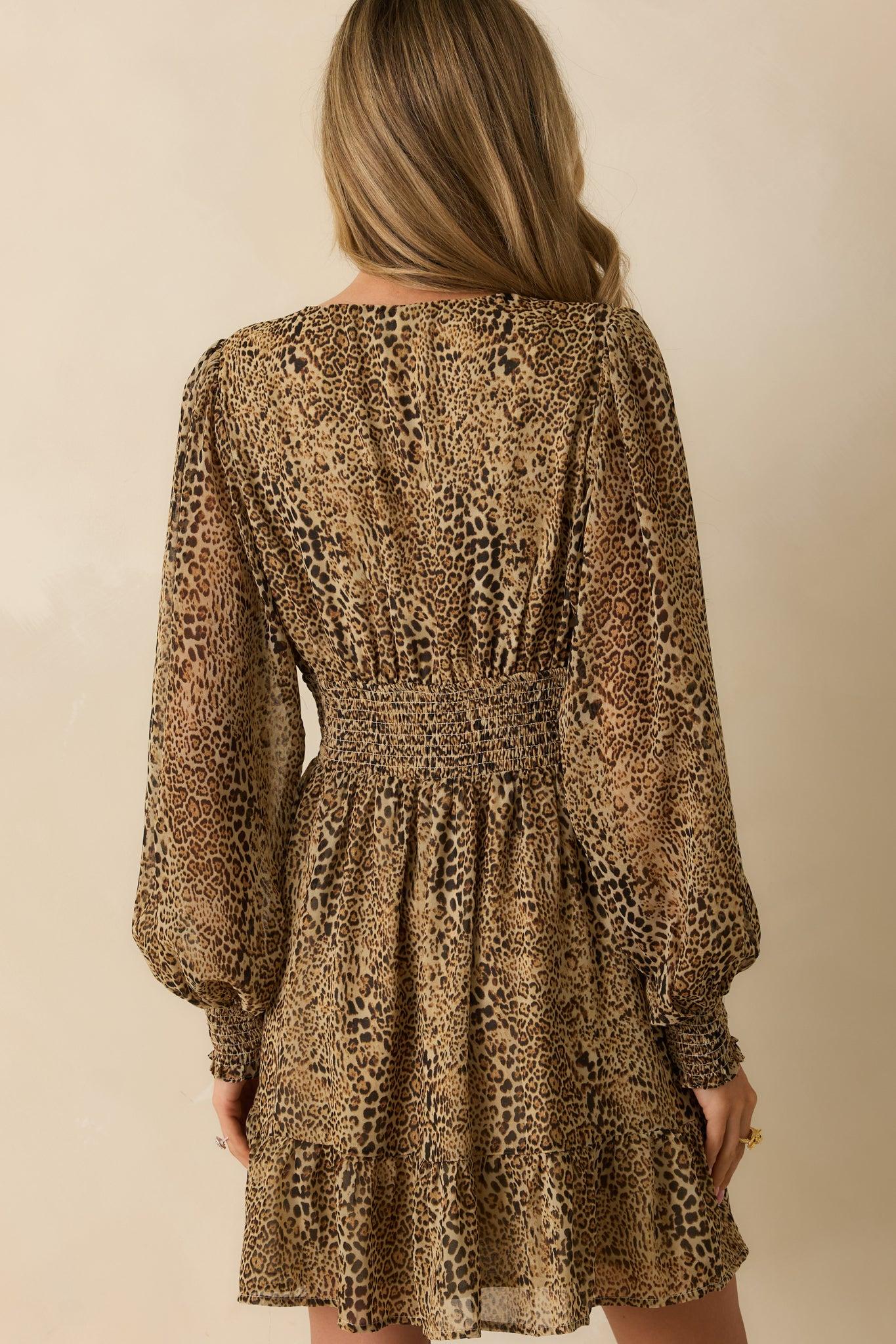 Hold On To This Tan Leopard Print Chiffon Mini Dress L / Leopard Product Image
