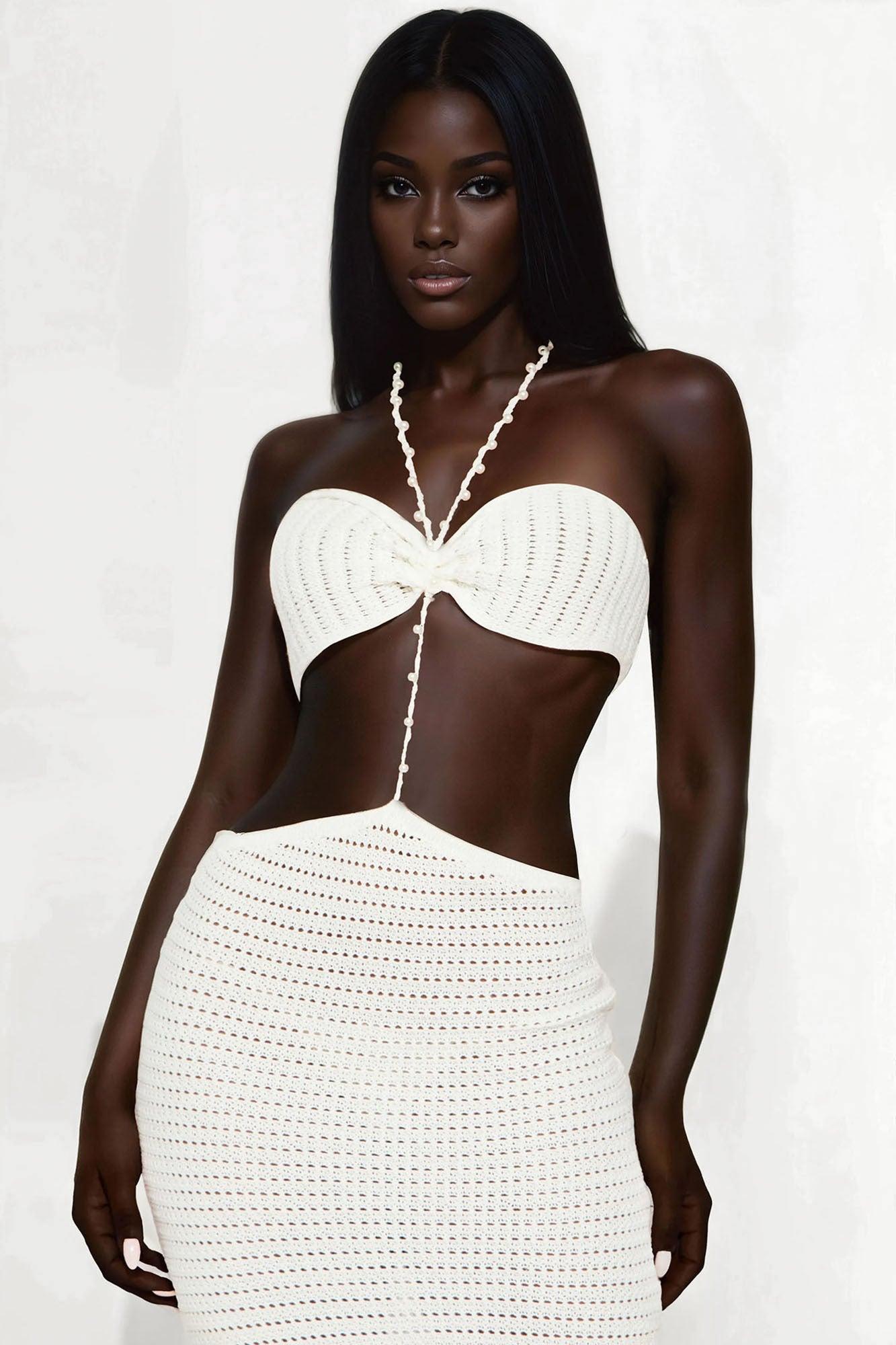 Micah Crochet Halter Maxi Dress - White Female Product Image