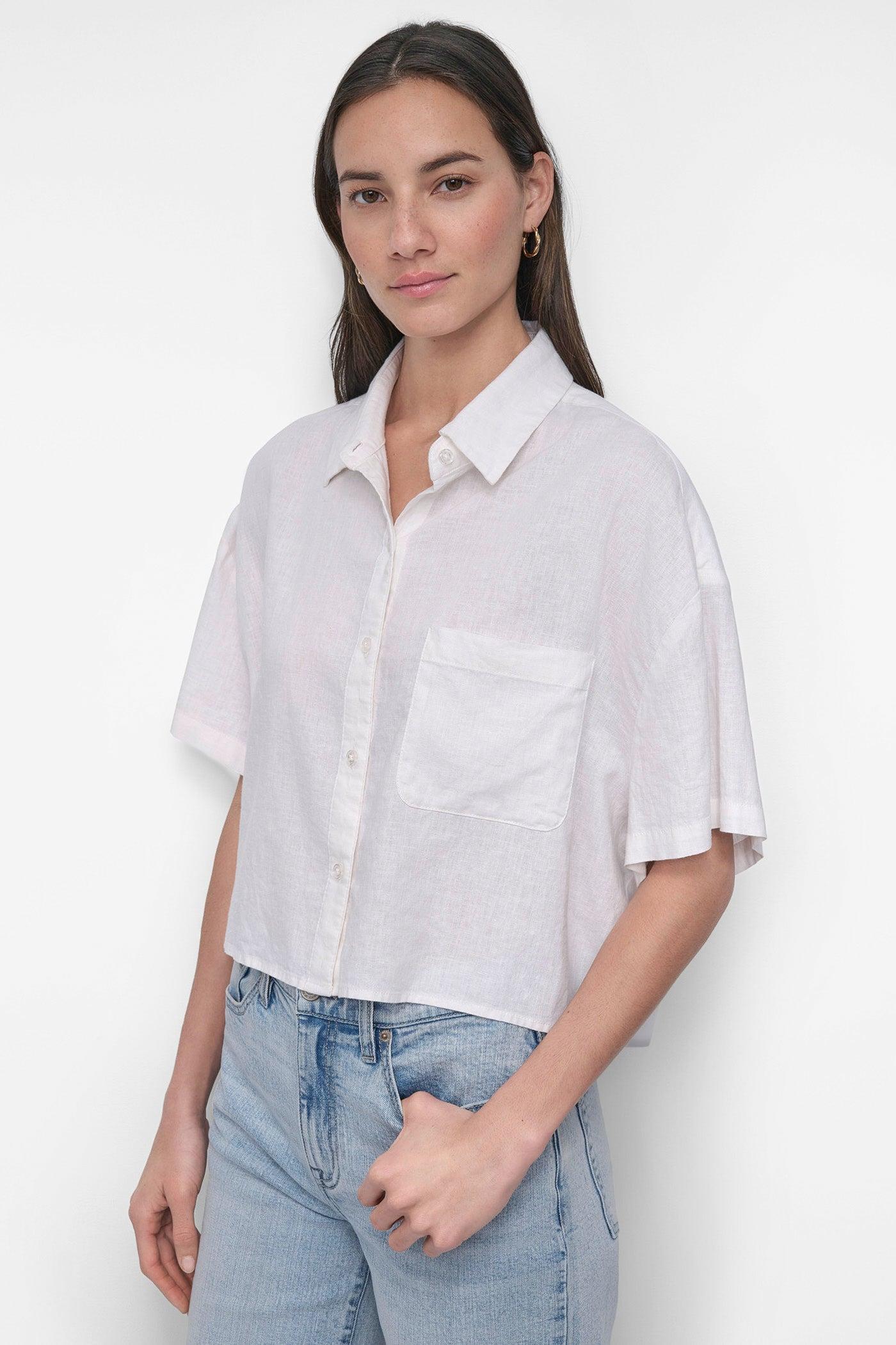 CROPPED LINEN-BLEND SHIRT Product Image