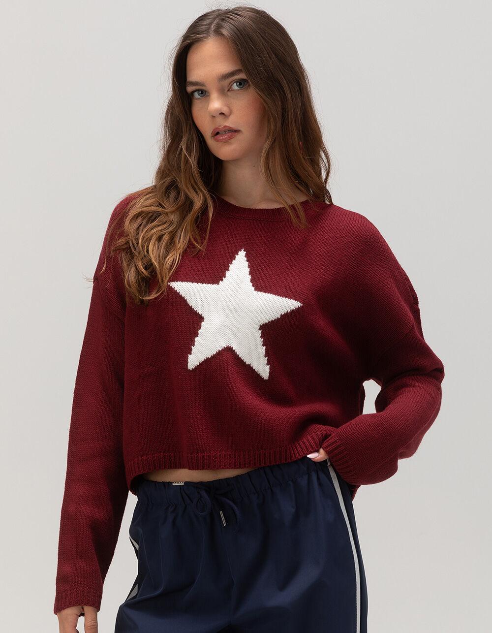 RSQ Womens Star Icon Sweater - BURGUNDY Product Image