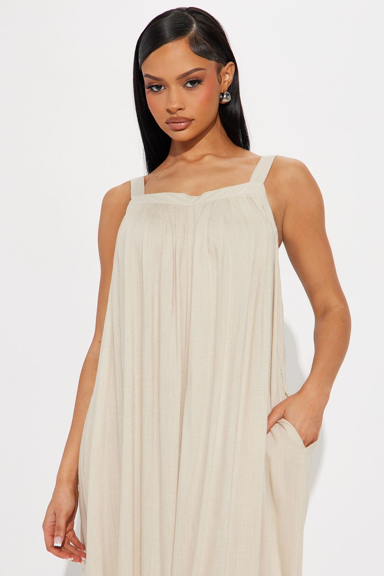 Island Getaway Linen Jumpsuit - Oatmeal Product Image