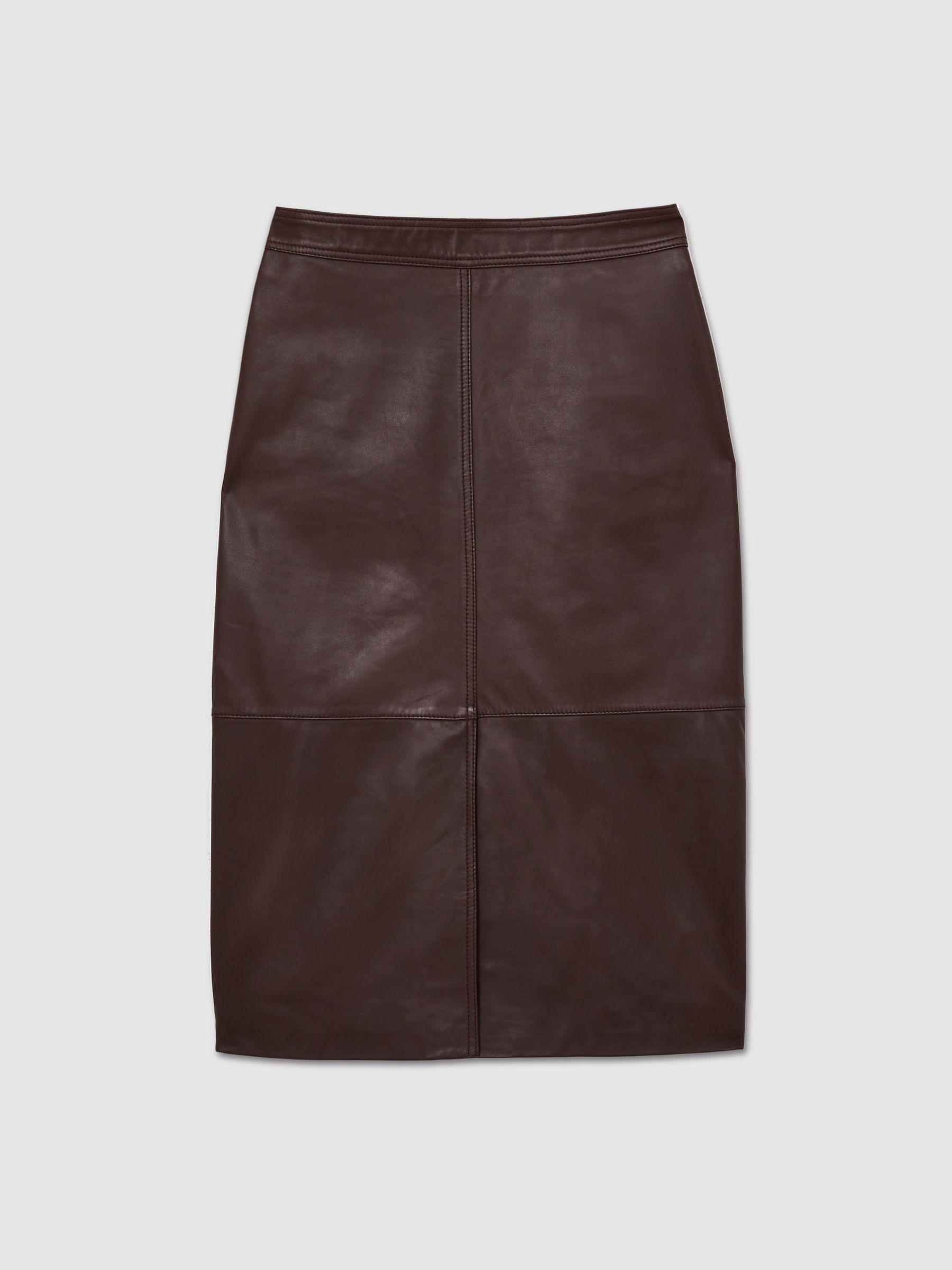 Leather Pencil Skirt in Burgundy Product Image