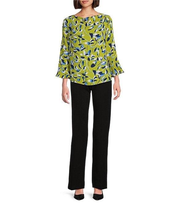 Investments Woven Painted Leaves 3/4 Ruffle Sleeve Cowl Neck Top Product Image