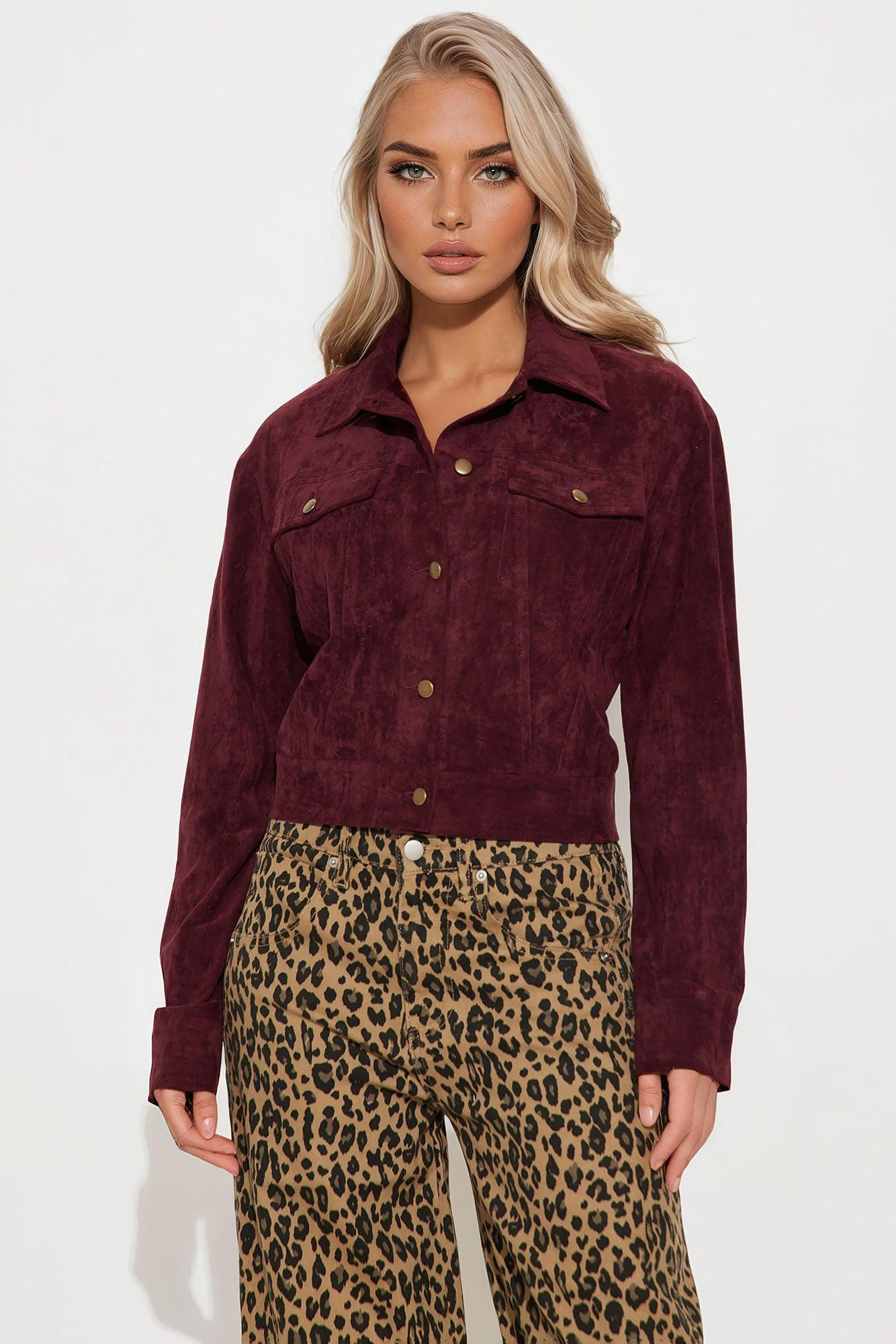 Raven Faux Suede Cropped Jacket - Wine Product Image