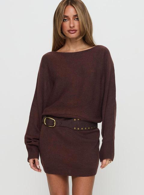 Bellamie Long Sleeve Mini Dress Chocolate Product Image