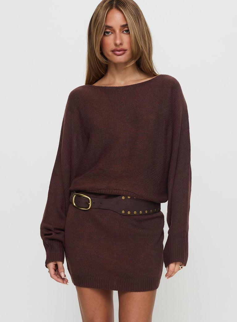 Bellamie Long Sleeve Mini Dress Chocolate Product Image