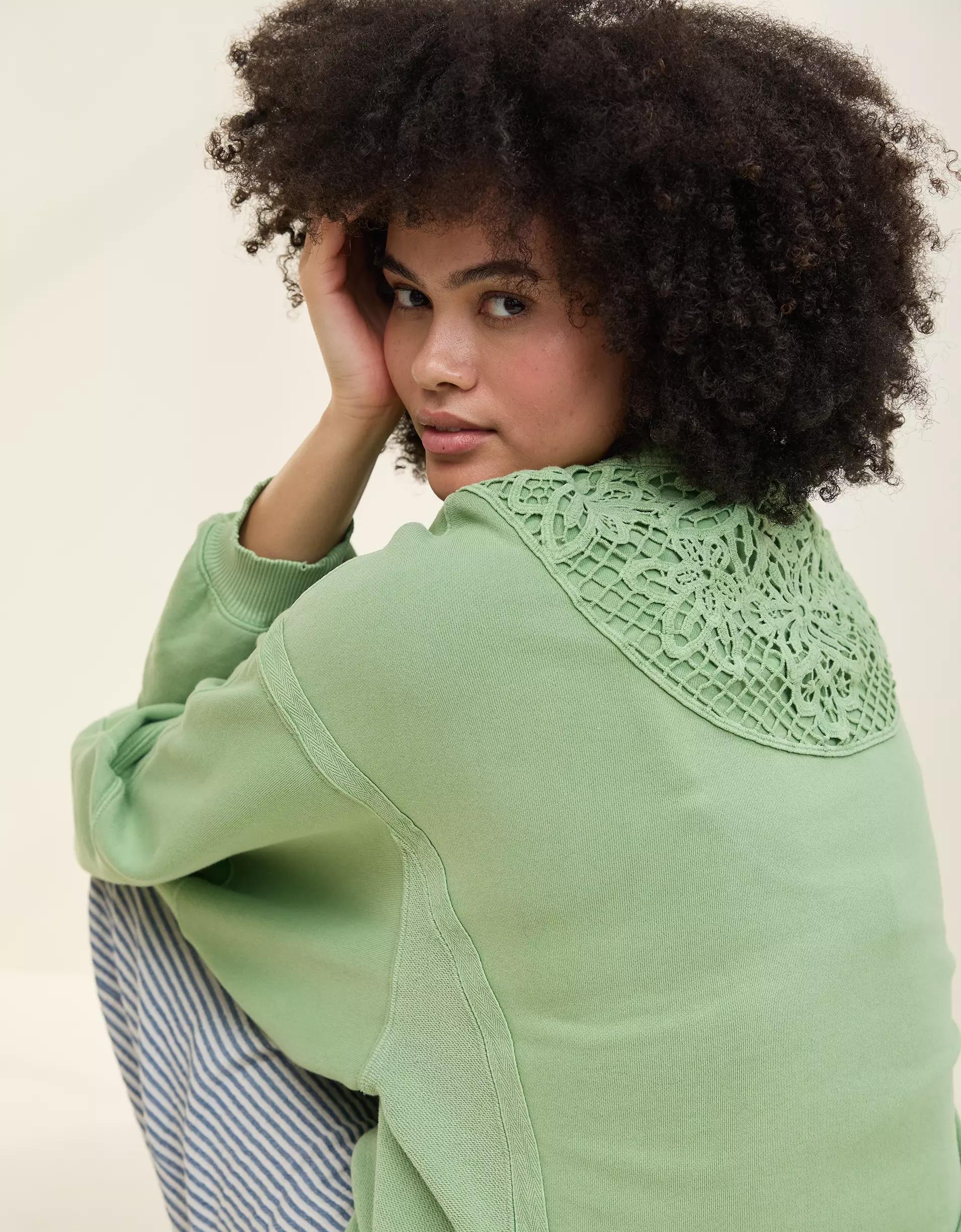 Aerie Keep It Light Crochet Crew Sweatshirt Product Image