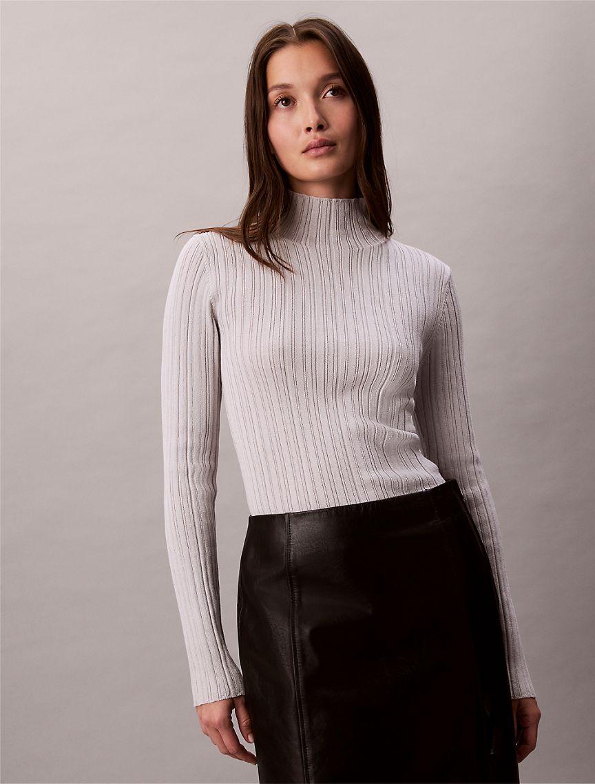 Viscose Blend Rib Mock Neck Sweater Product Image