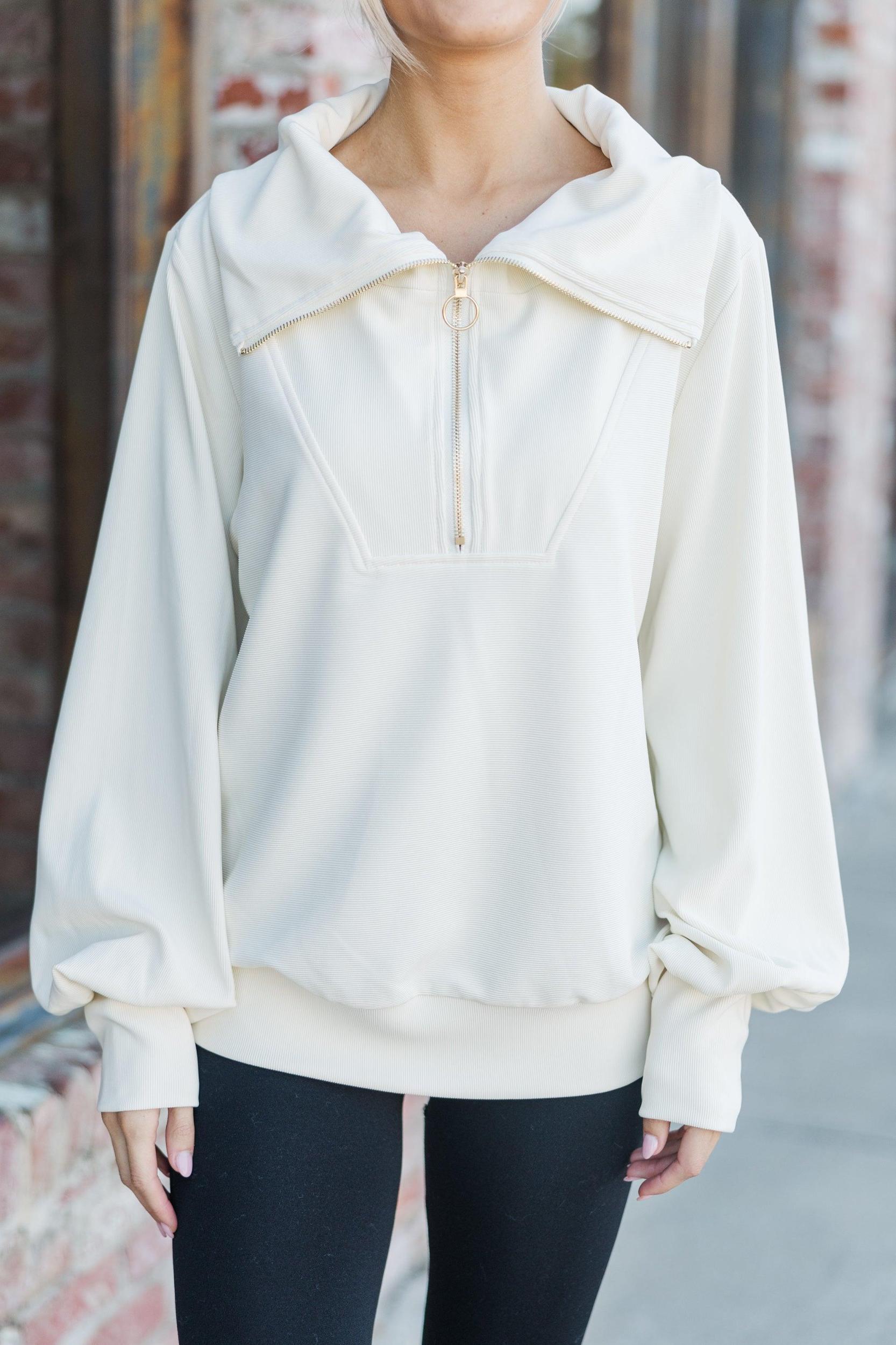 Today's The Day Cream White Quarter Zip Pullover Female Product Image