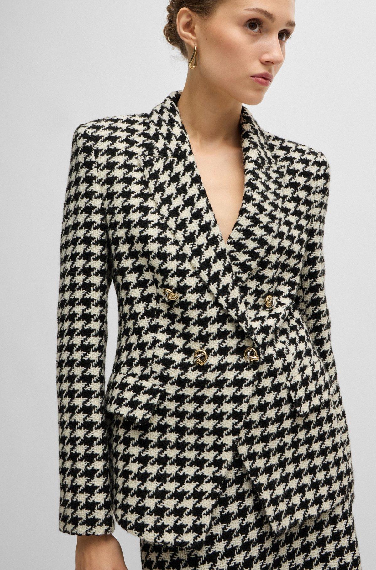 BOSS - Slim-fit jacket in houndstooth fabric with metallic trims - Patterned Product Image