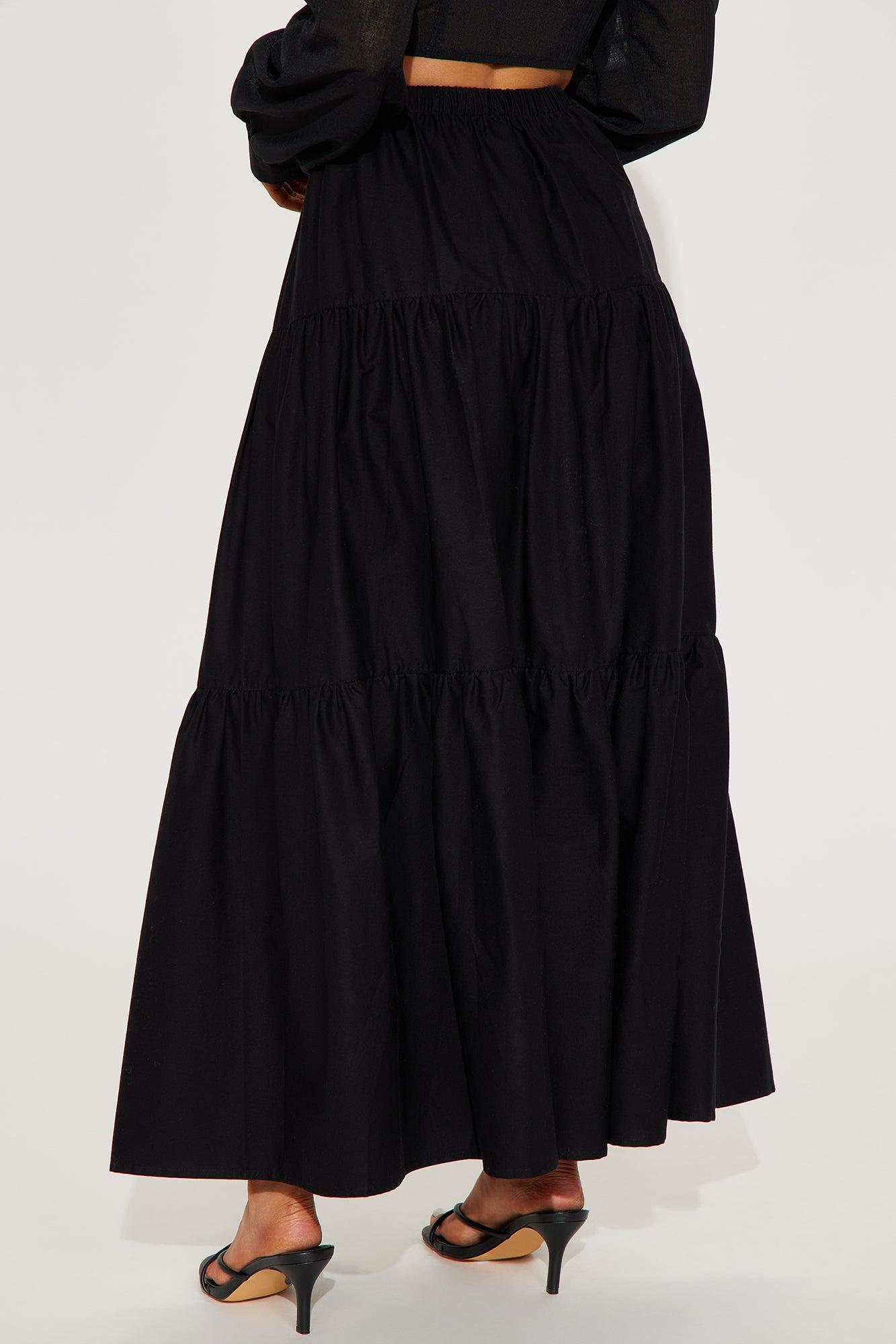 Zoey Poplin Tiered Maxi Skirt - Black Product Image