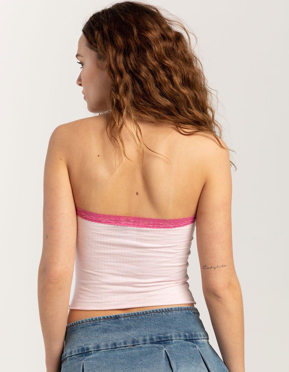 RSQ Womens Lace Trim Tube Top - PINK Product Image