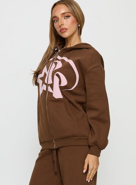 Princess Polly Stargirl Zip Through Jumper Brown Product Image