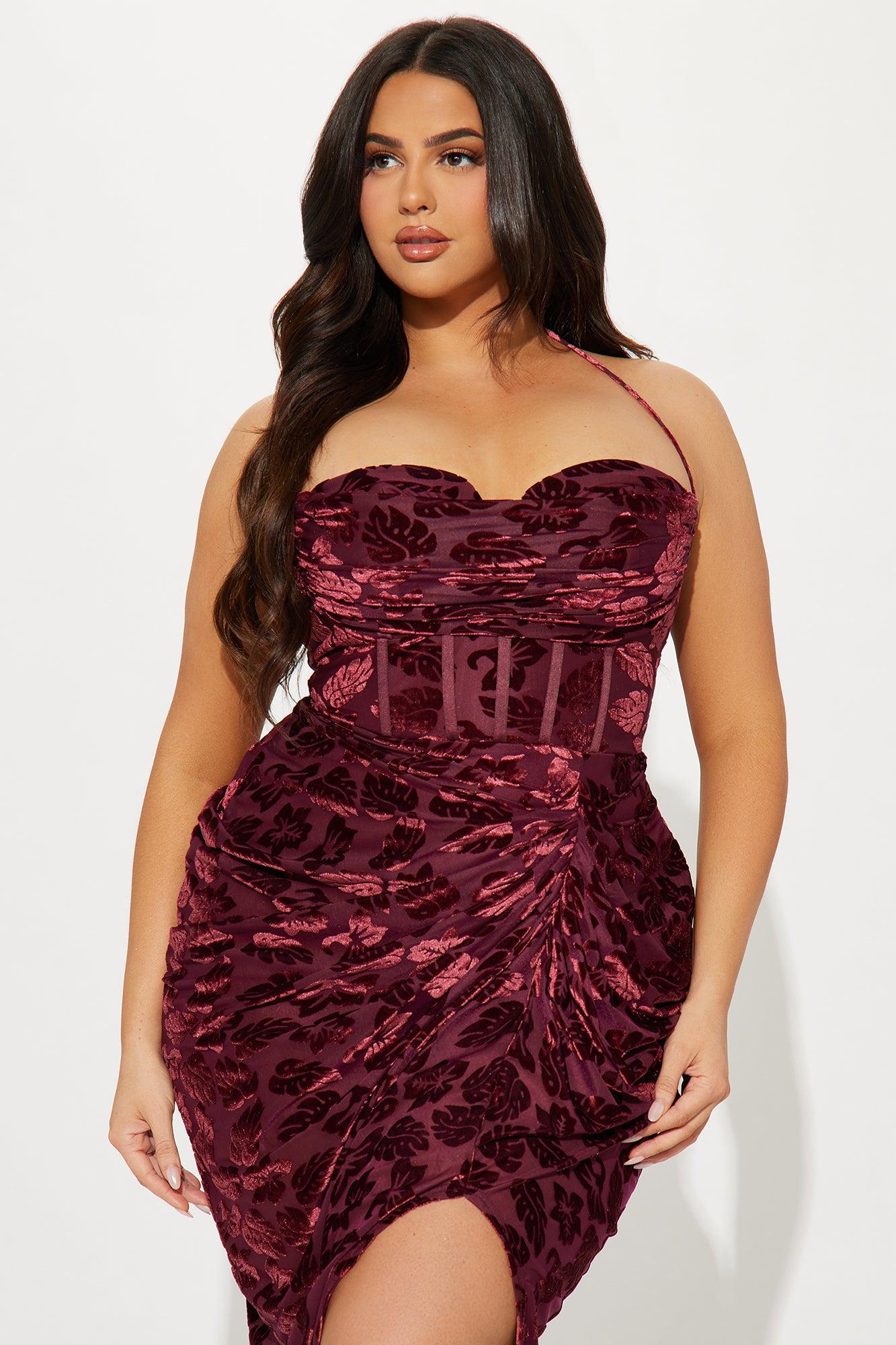 Honolulu Evenings Velvet Midi Dress - Wine Product Image