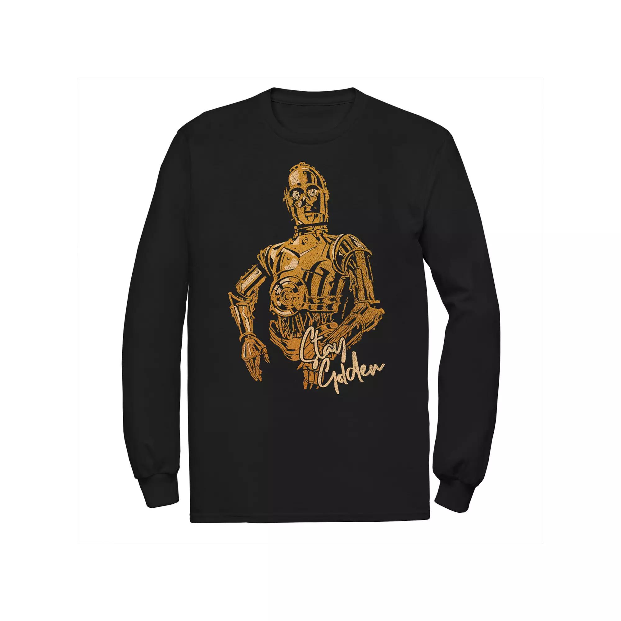 Men's Star Wars The Rise of Skywalker C-3PO Stay Golden Long Sleeve Graphic Tee, Size: Small, Black Product Image