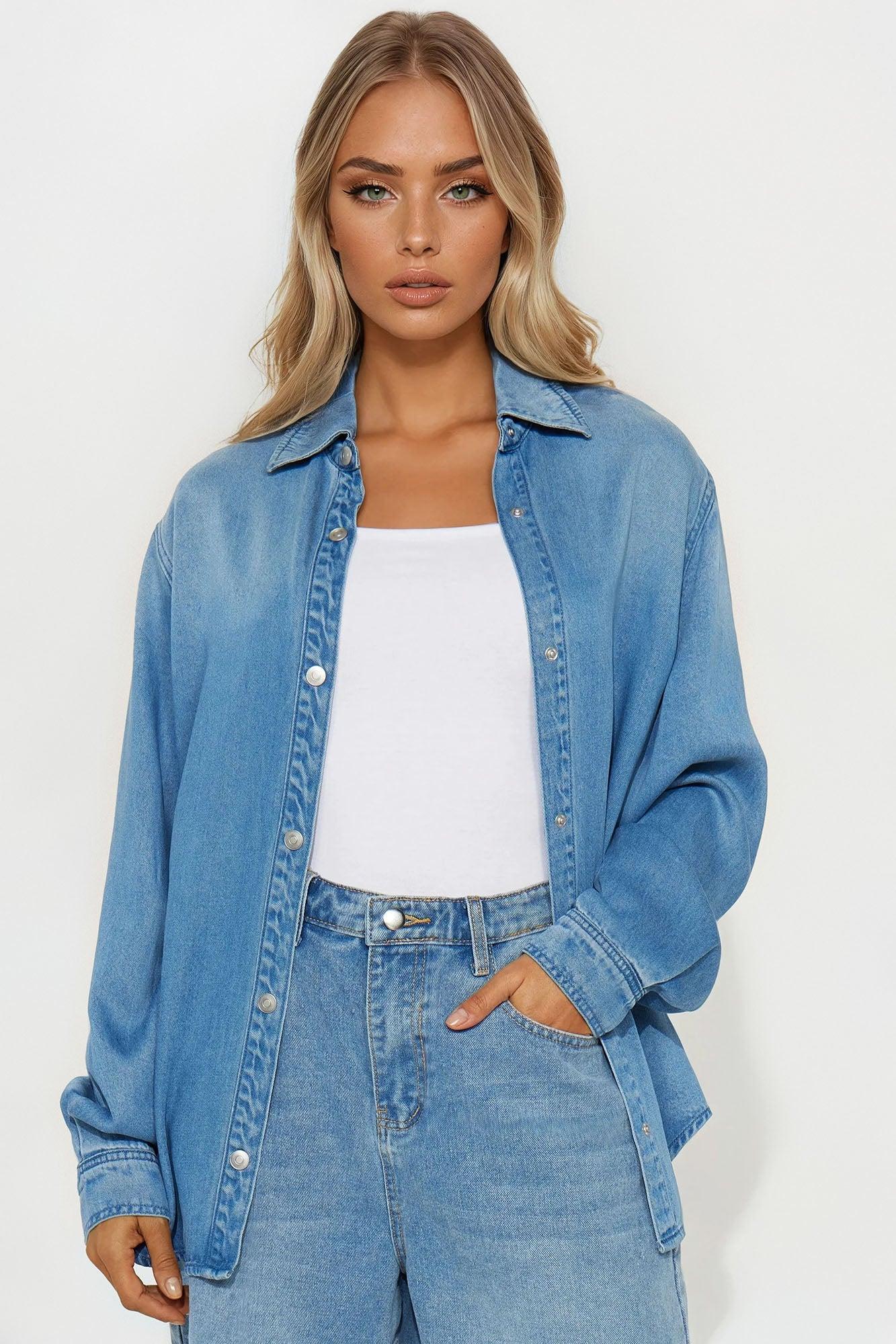 Sweet Southern Charm Oversized Denim Shirt - Light Wash Female Product Image