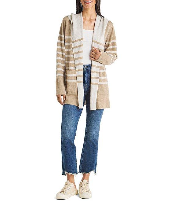Splendid Syd Cashmere Blend Stripe Shawl Collar Long Sleeve Open Front Hooded Cardigan Product Image