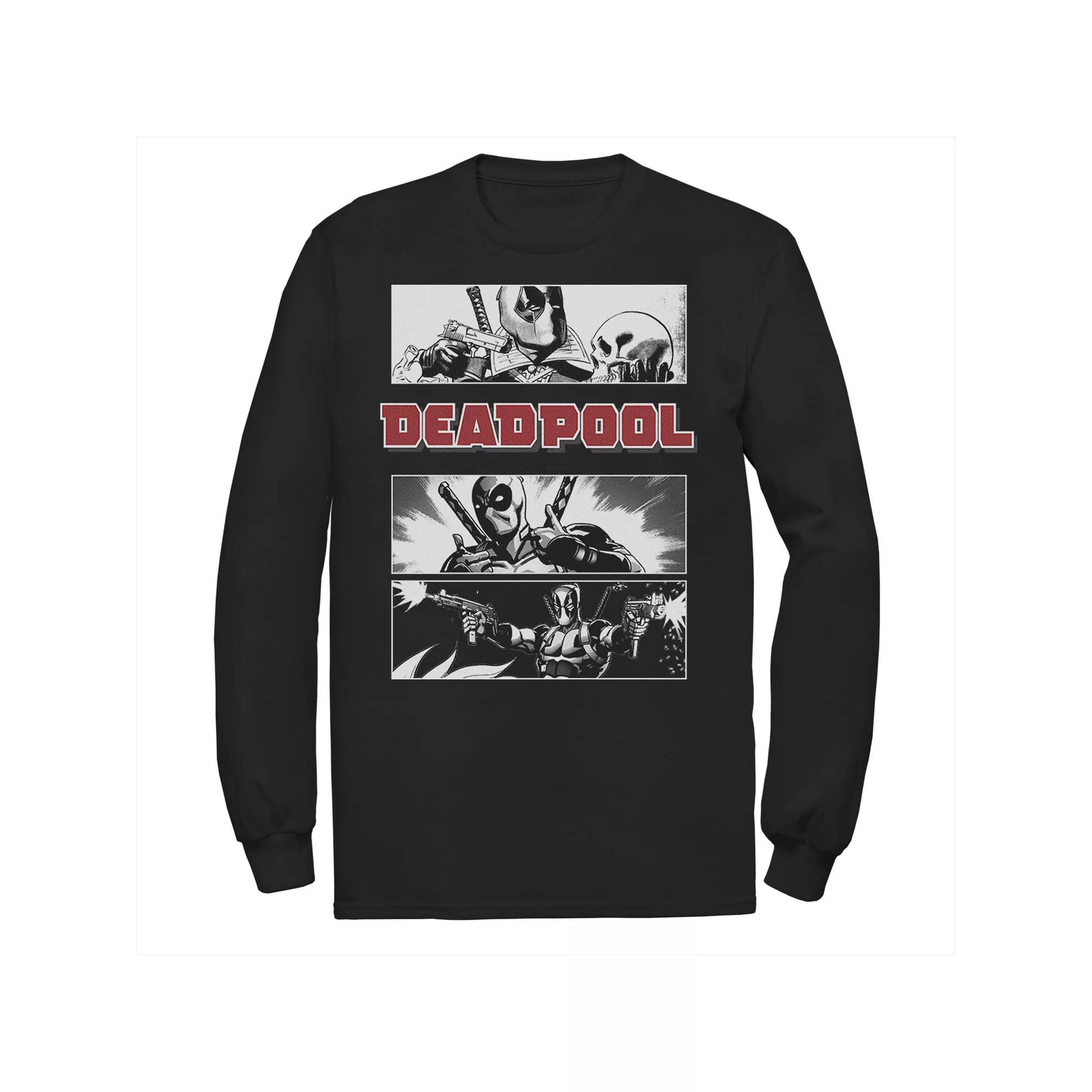 Men's Marvel Deadpool Title Logo Comic Panels Long Sleeve Graphic Tee,  Product Image