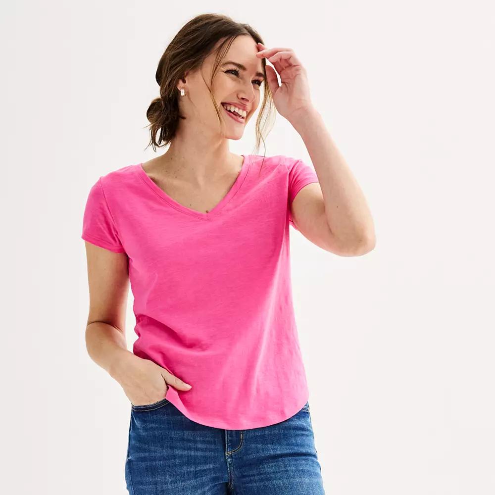 Petite Sonoma Goods For Life® Everyday Short Sleeve V-Neck Tee, Women's, Size: Medium Petite, Pink Theme Product Image