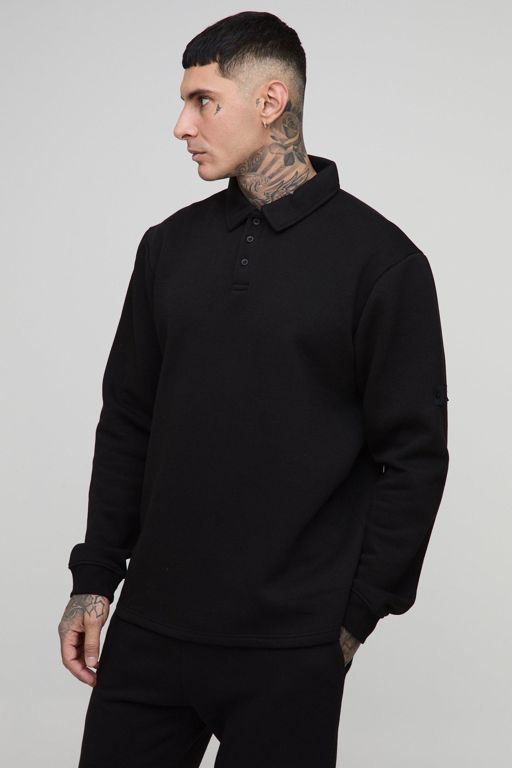 Tall Woven Tab Rugby Polo | boohooMAN USA Product Image