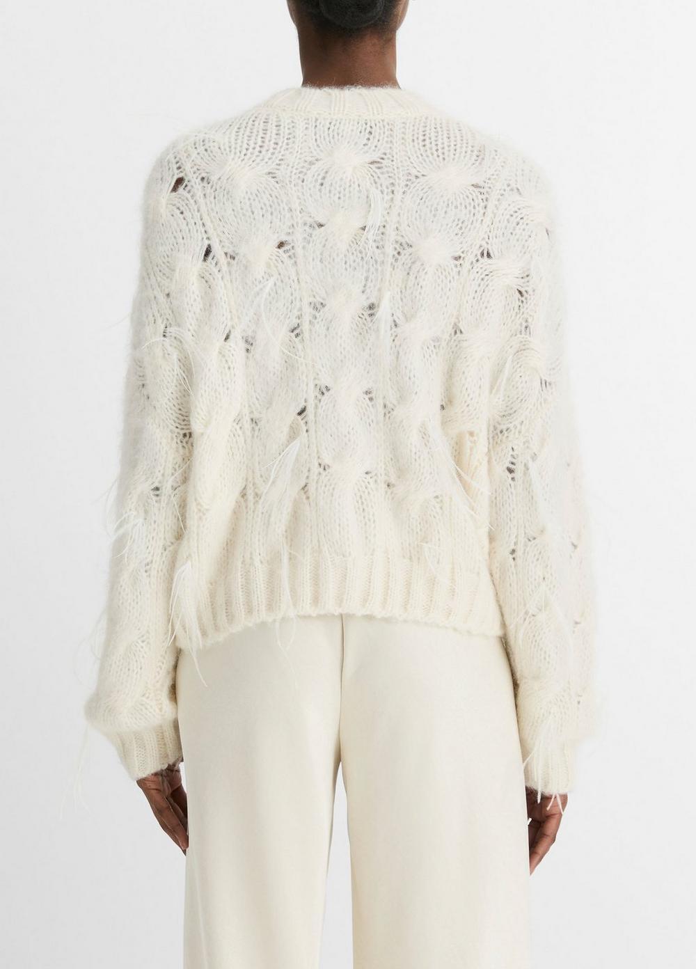 Feather-Appliquéd Italian Cable-Knit Sweater Product Image