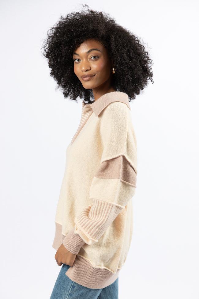 Think About It Cream and Mauve Collared Oversized Sweater Product Image