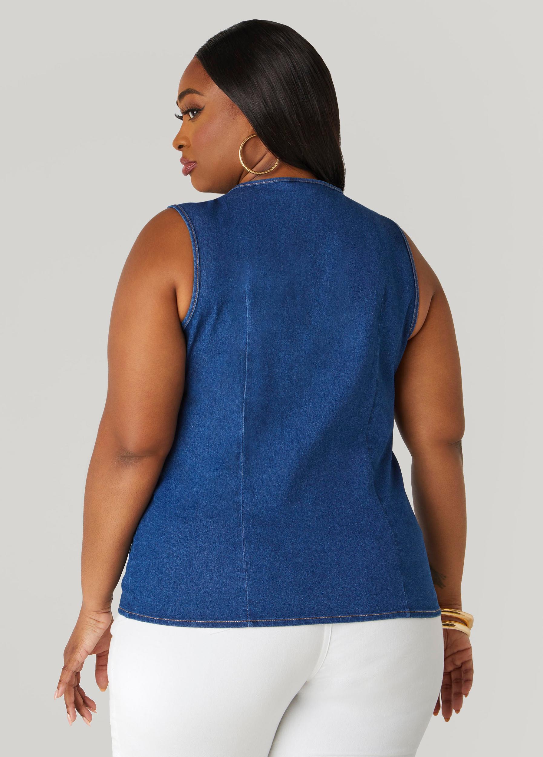 Plus Size Frayed Denim Top Ashley Stewart Product Image