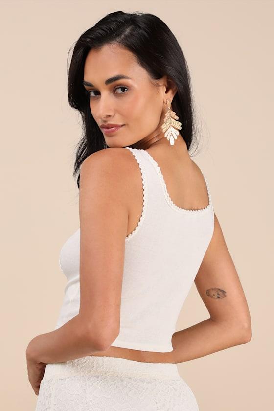 Elmarie Cream Rickrack Hook-and-Eye Crop Tank Top Product Image