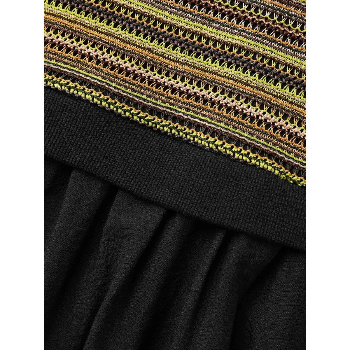 Plus Size Striped Patchwork Texture Lantern Sleeve Dress Black Women Elegant Texture Round Neck Long Sleeve Curvy BloomChic 18-20/2X Product Image