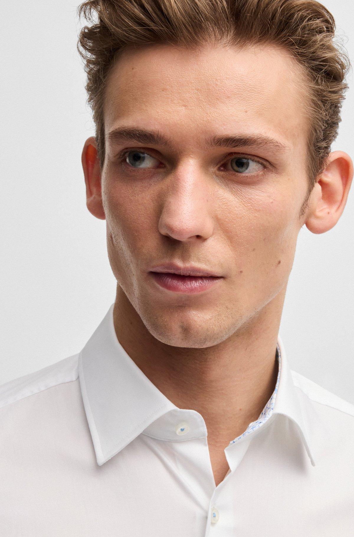 BOSS - Slim-fit shirt in easy-iron cotton poplin - White Product Image