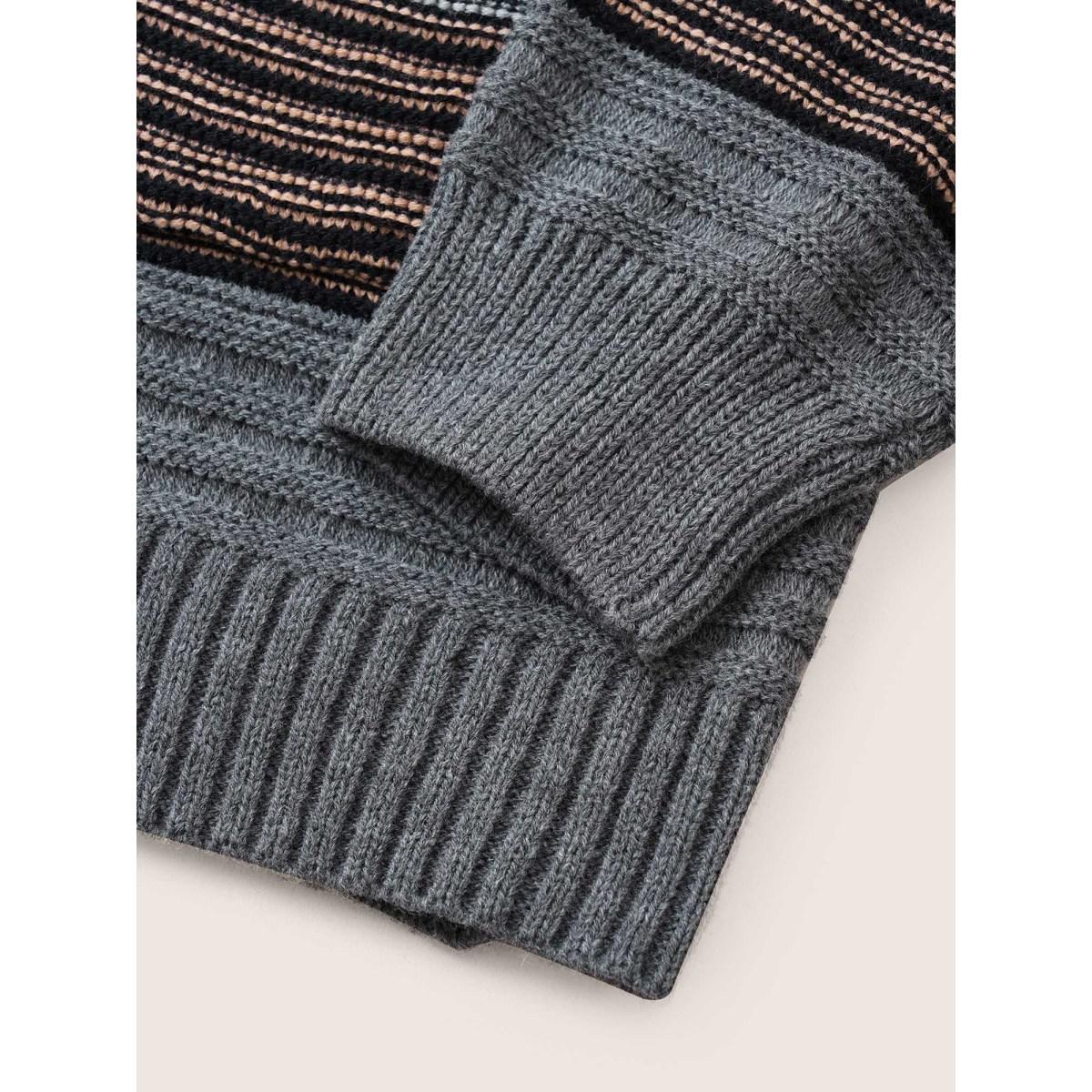 Plus Size Textured Patchwork Contrast Pocket Open Front Cardigan Gray Women Casual Loose Long Sleeve Dailywear Cardigans BloomChic 22-24/3X Product Image