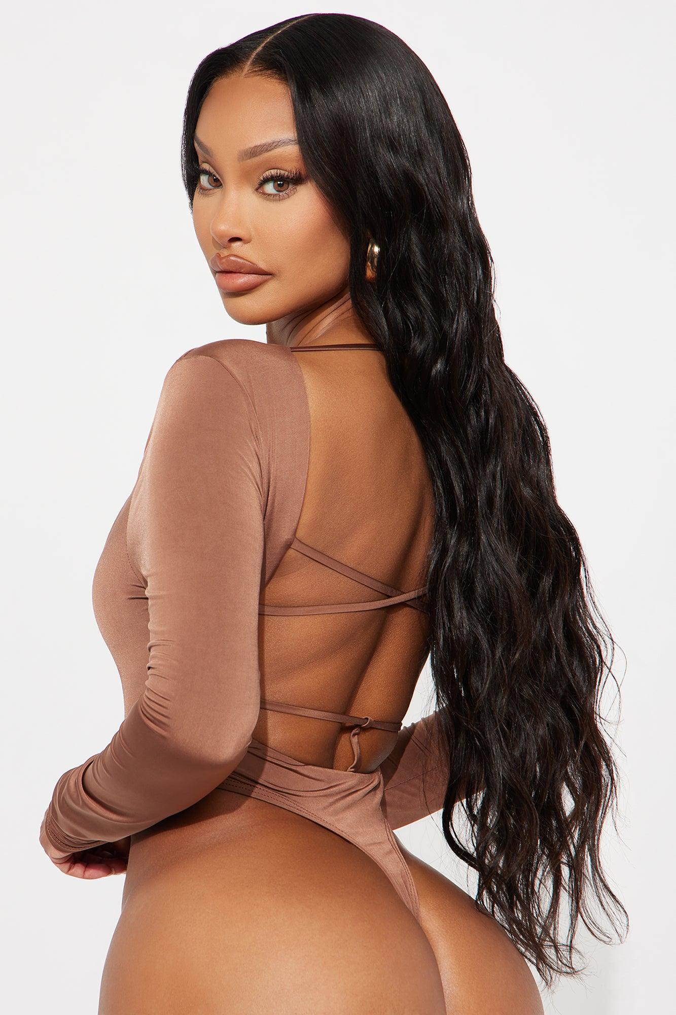 Living Proof Long Sleeve Backless Bodysuit - Chocolate Female Product Image