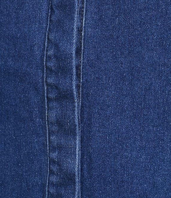 Sugarlips Jamie Stretch Denim Ruffle Split Neck Puff Sleeve Button Front Coordinating Shirt Product Image