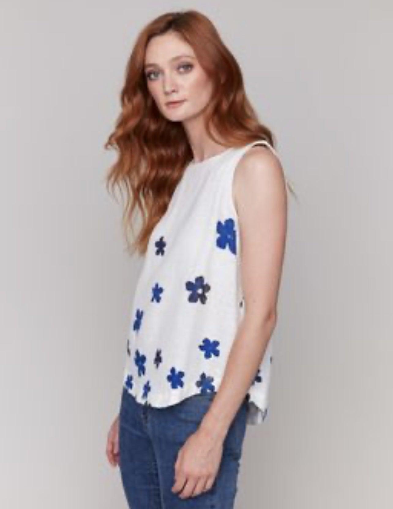 Charlie B woven crew neck top C4588B-787A Product Image