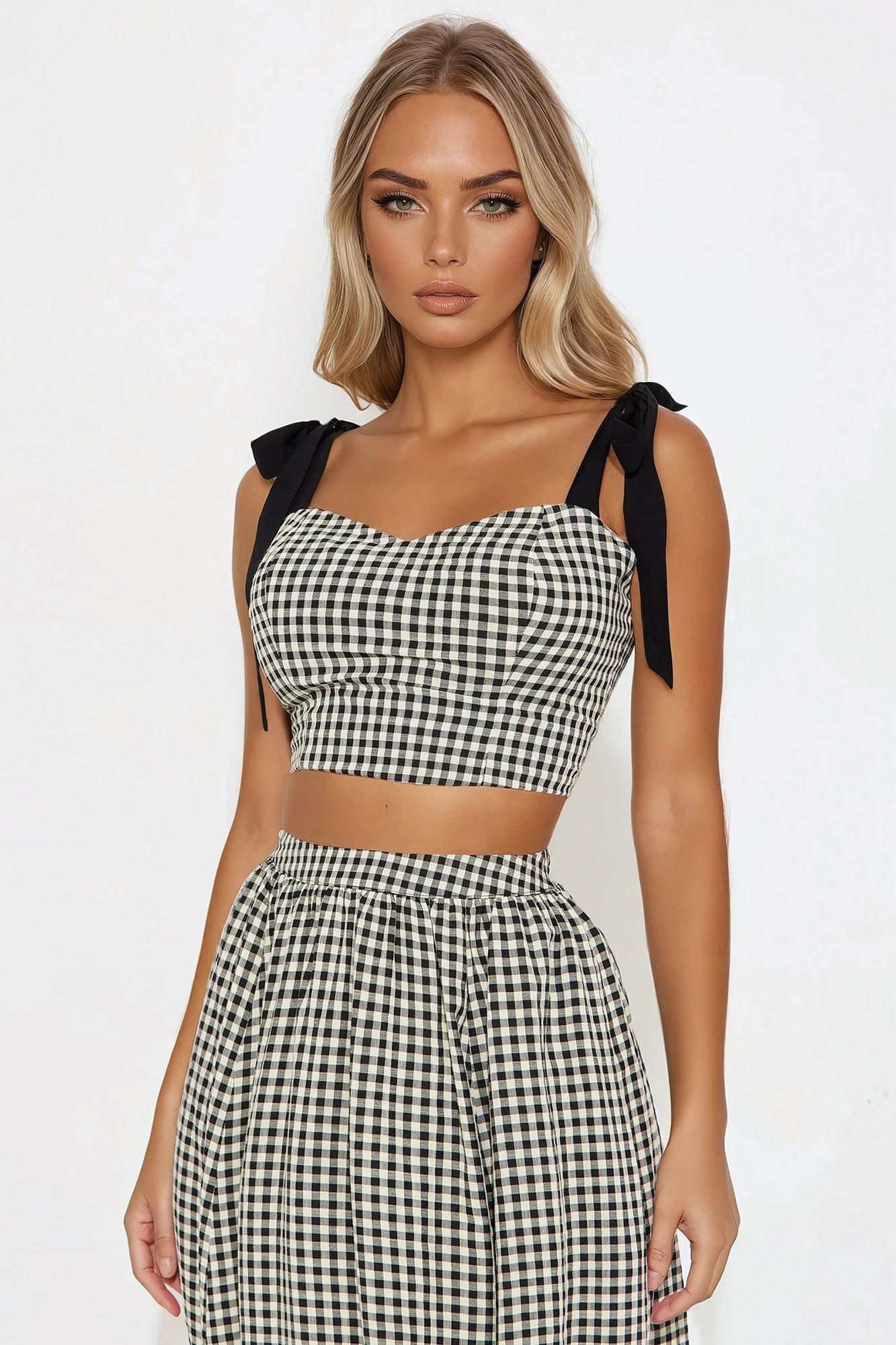 Sweetest Touch Gingham Maxi Skirt Set - Black/combo Product Image
