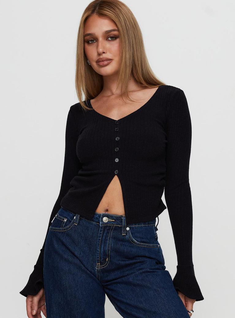 Take My Time Long Sleeve Top Black Product Image