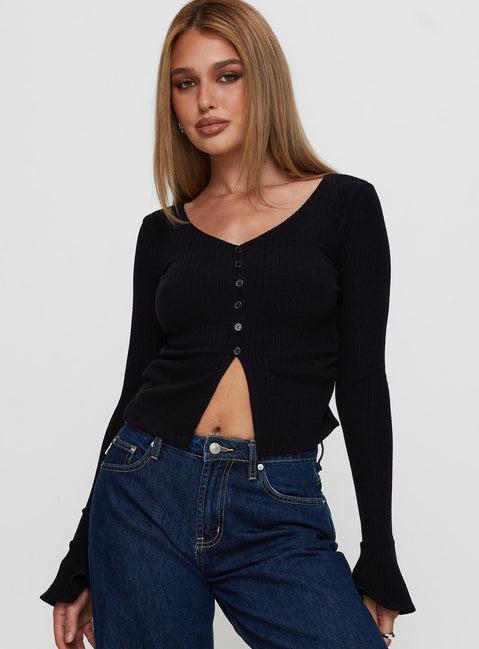 Take My Time Long Sleeve Top Black Product Image