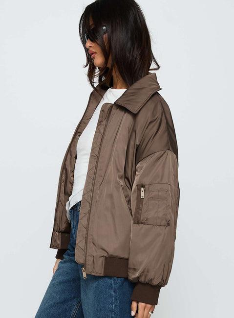 Say Less Bomber Jacket Dark Brown Product Image