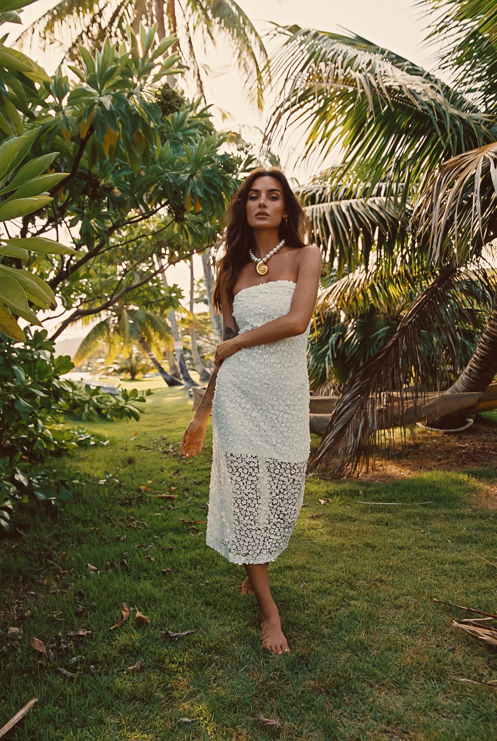 Hannah White Floral Applique Midi Dress Product Image