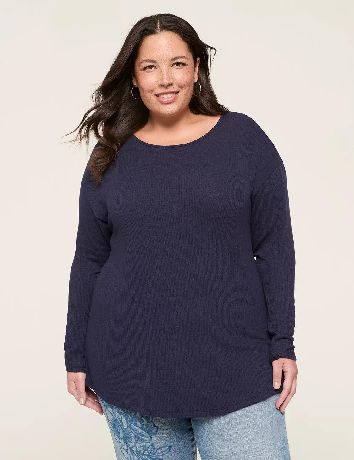 Ruched-Cuff Crew-Neck Top Product Image