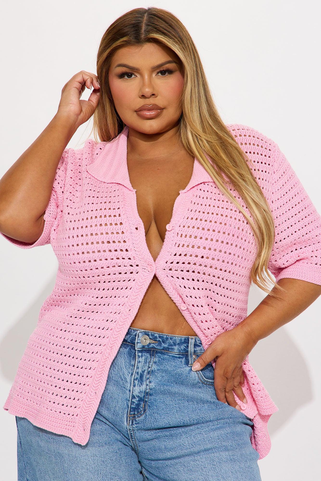 Drinks In Hand Crochet Shirt - Pink Product Image