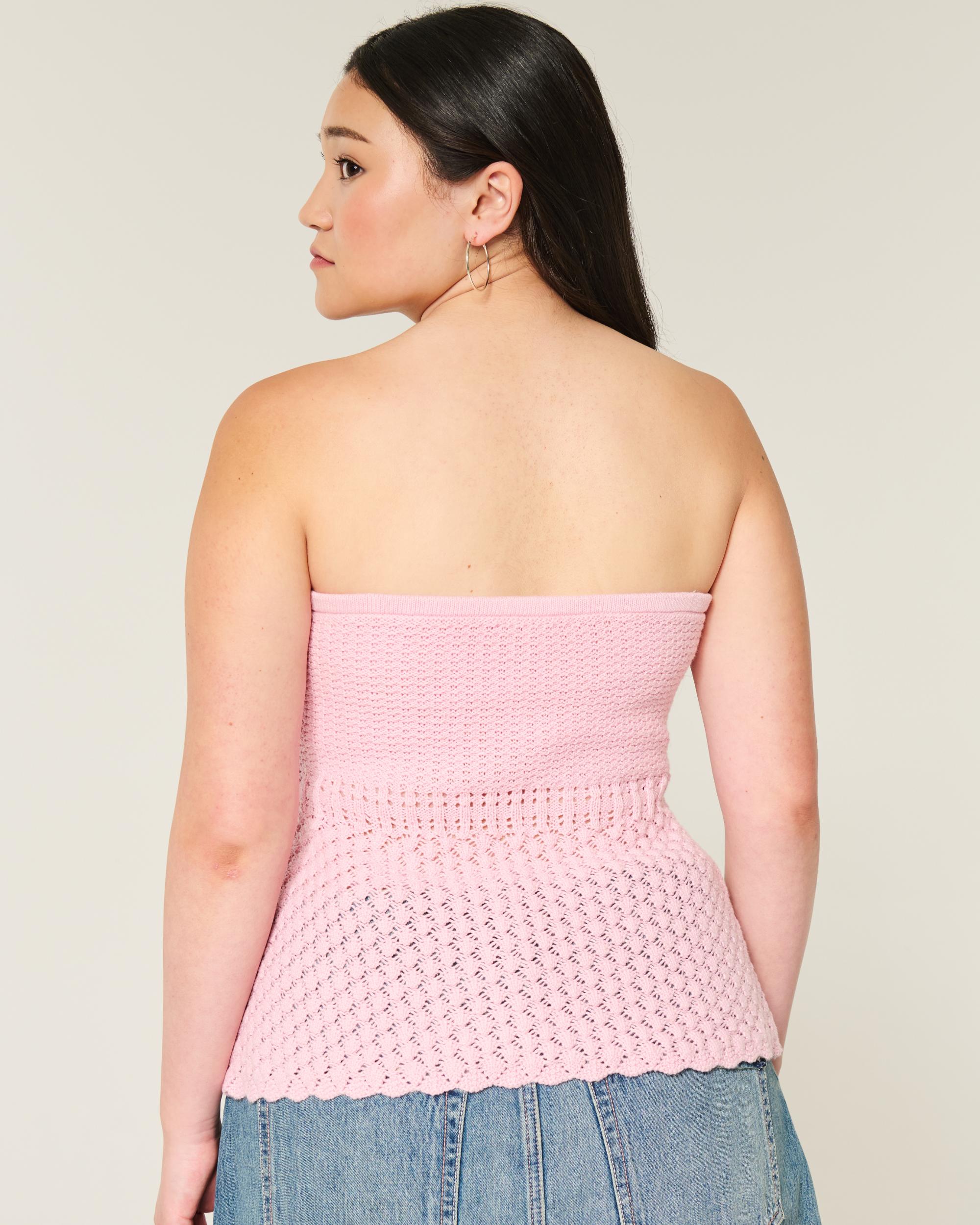 Crochet-Style Strapless Sweater Tube Top Product Image