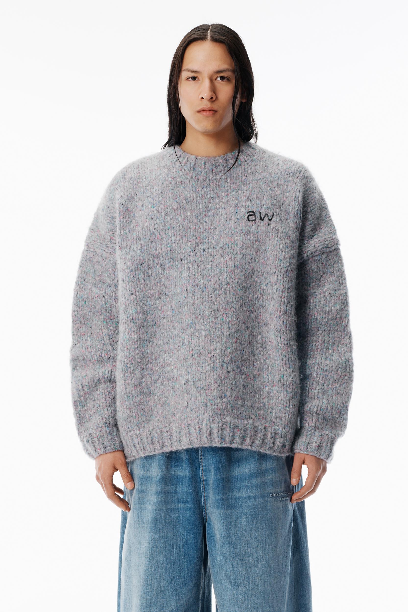 Grey Oversized Pullover With Hand-crochet Logo  Product Image